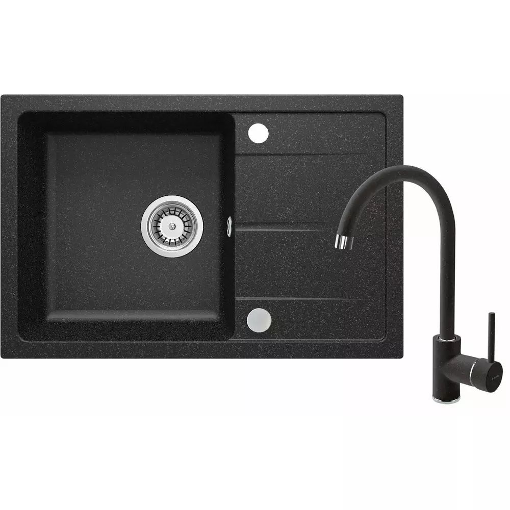 Set chiuveta bucatarie si baterie Deante Leda finisaj grafit-crom 67x44cm