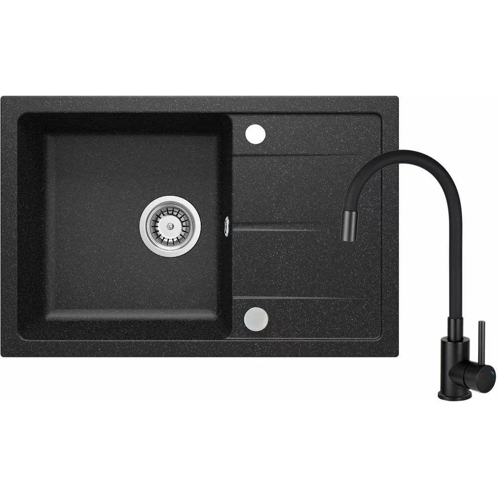 Set chiuveta bucatarie si baterie Deante Leda finisaj negru-grafit 67x44cm