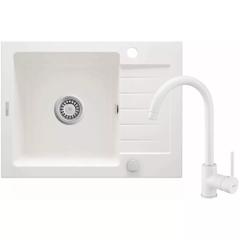 Set chiuveta bucatarie si baterie Deante Zorba finisaj alabastru 58x44cm