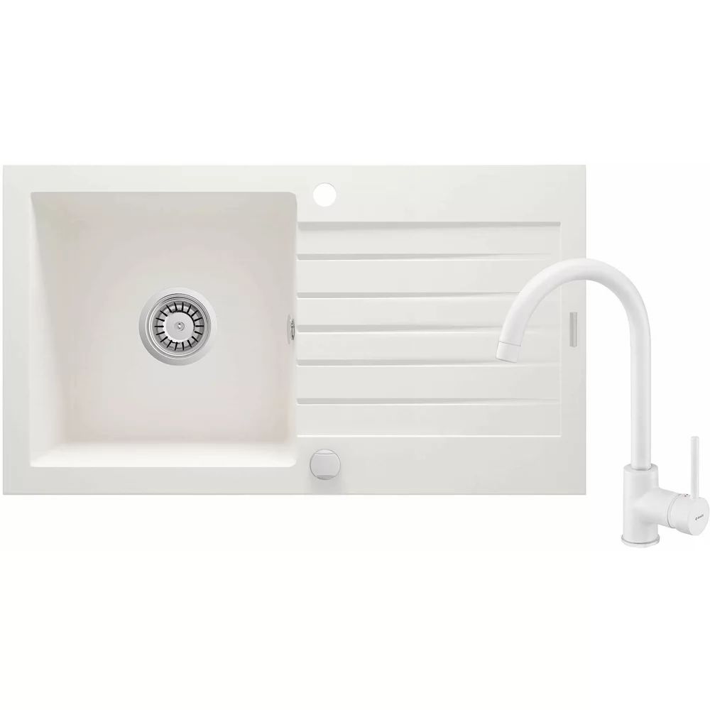 Set chiuveta bucatarie si baterie Deante Zorba finisaj alabastru 76x44cm