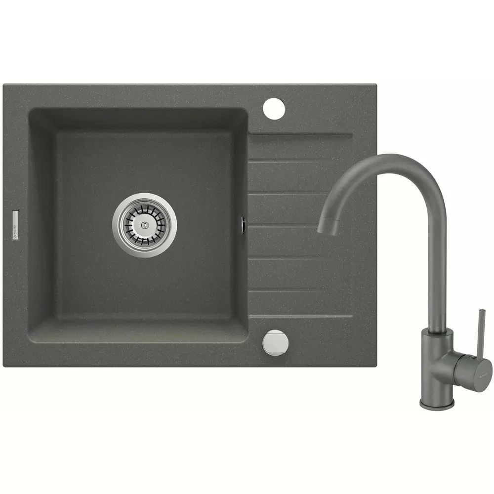 Set chiuveta bucatarie si baterie Deante Zorba finisaj antracit-metalic 58-44cm