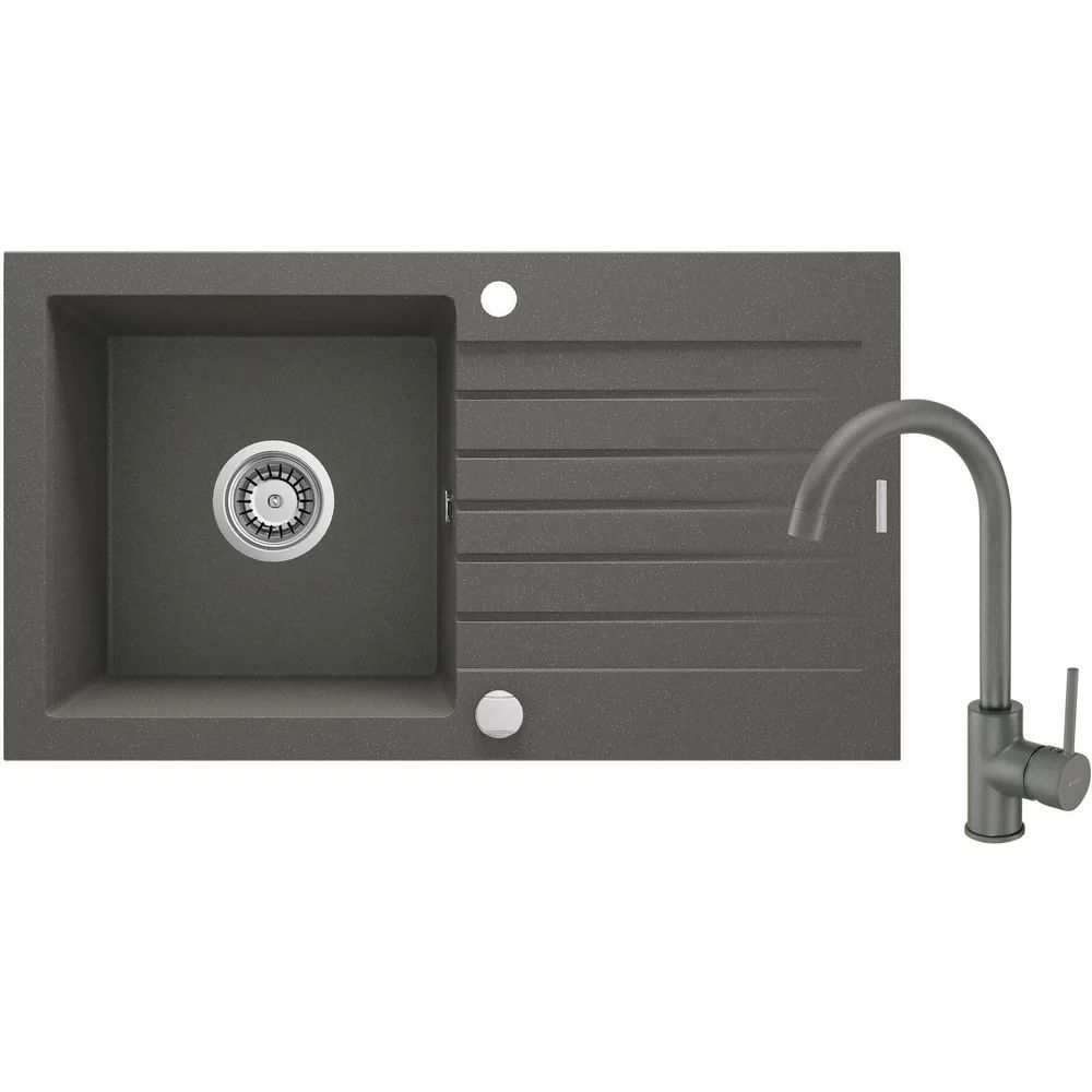 Set chiuveta bucatarie si baterie Deante Zorba finisaj antracit-metalic 76-44cm