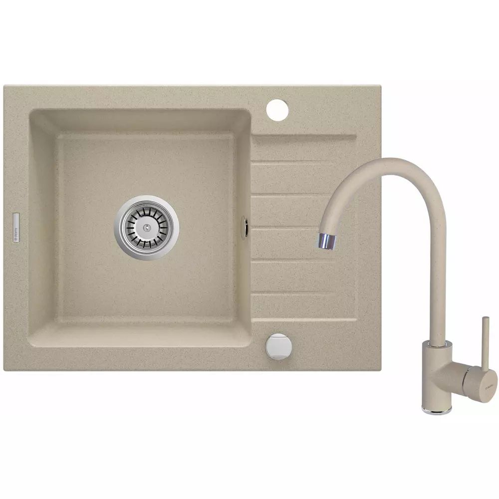 Set chiuveta bucatarie si baterie Deante Zorba finisaj bej periat 58x44cm