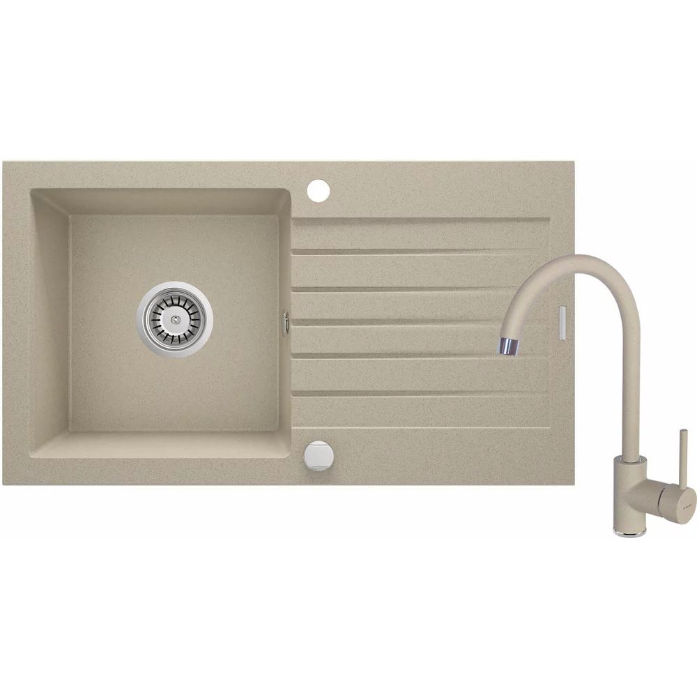 Set chiuveta bucatarie si baterie Deante Zorba finisaj bej periat 76x44cm