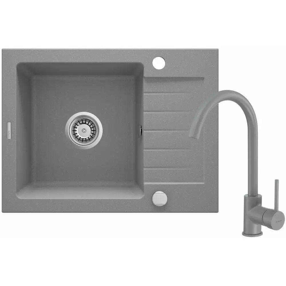 Set chiuveta bucatarie si baterie Deante Zorba finisaj gri-metalic 58x44cm
