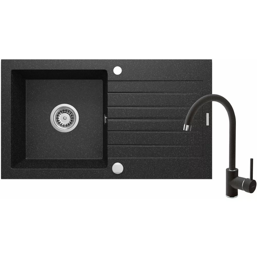 Set chiuveta bucatarie si baterie Deante Zorba finisaj negru-grafit 76x44cm
