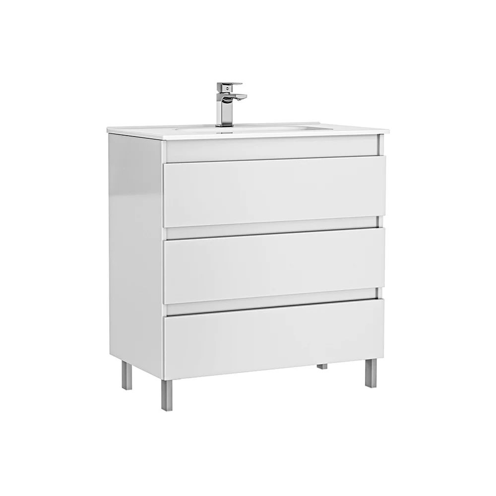 Set dulap baza pe pardoseala Gala Daily alb 3 sertare cu lavoar 80 cm