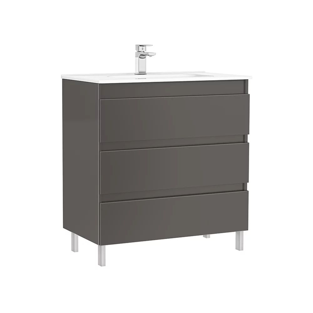 Set dulap baza pe pardoseala Gala Daily antracit 3 sertare cu lavoar 80 cm