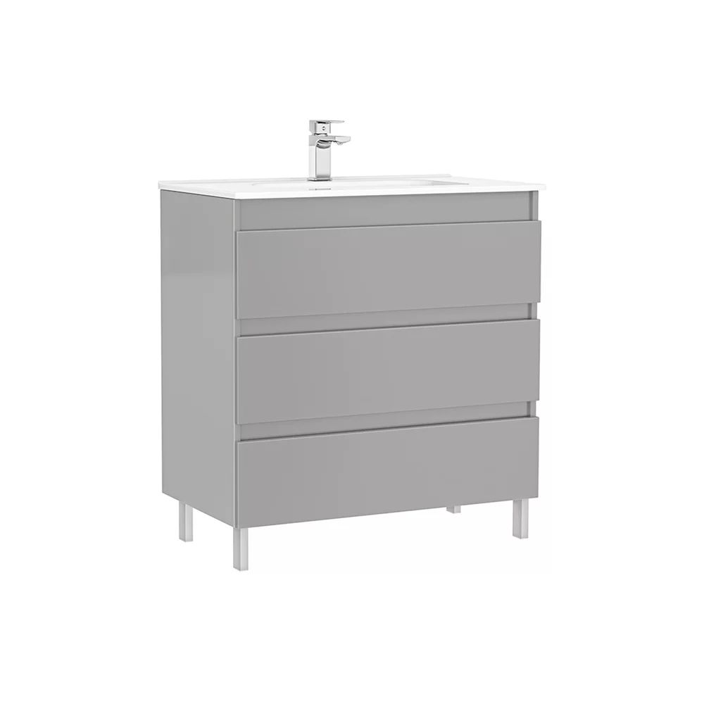 Set dulap baza pe pardoseala Gala Daily gri 3 sertare cu lavoar 80 cm