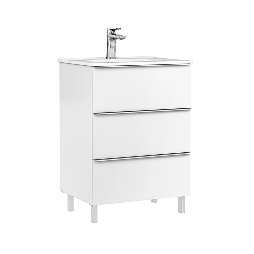 Set dulap baza pe pardoseala Gala Shona alb 3 sertare cu lavoar Klea 60 cm