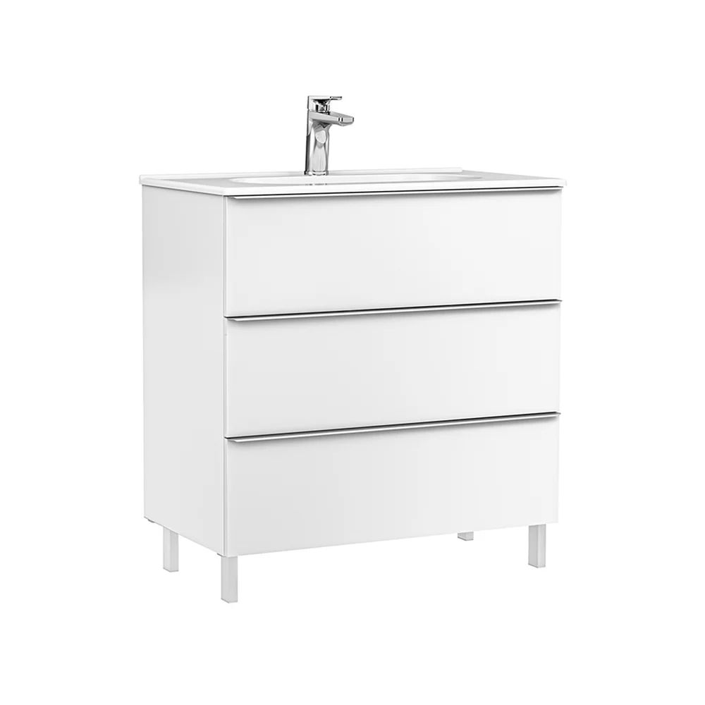 Set dulap baza pe pardoseala Gala Shona alb 3 sertare cu lavoar Klea 80 cm