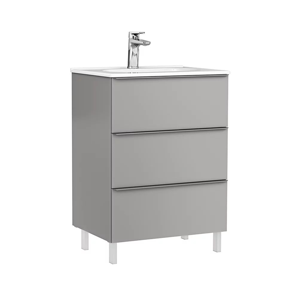 Set dulap baza pe pardoseala Gala Shona gri 3 sertare cu lavoar Klea 60 cm