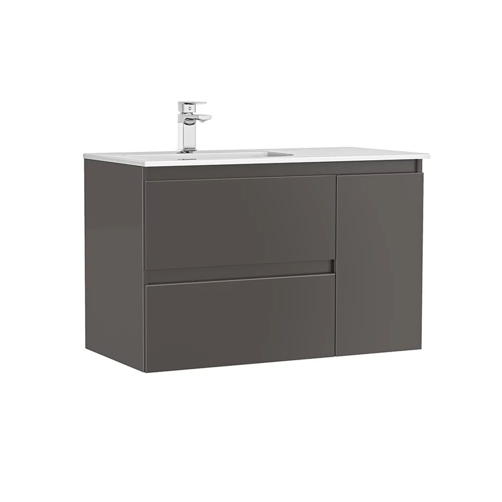 Set dulap baza suspendat Gala Daily antracit 2 sertare 1 usa si lavoar 90 cm