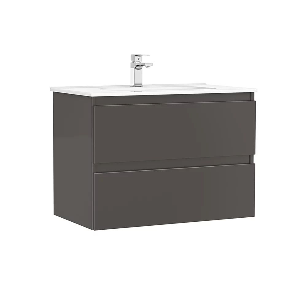 Set dulap baza suspendat Gala Daily antracit 2 sertare cu lavoar 80 cm