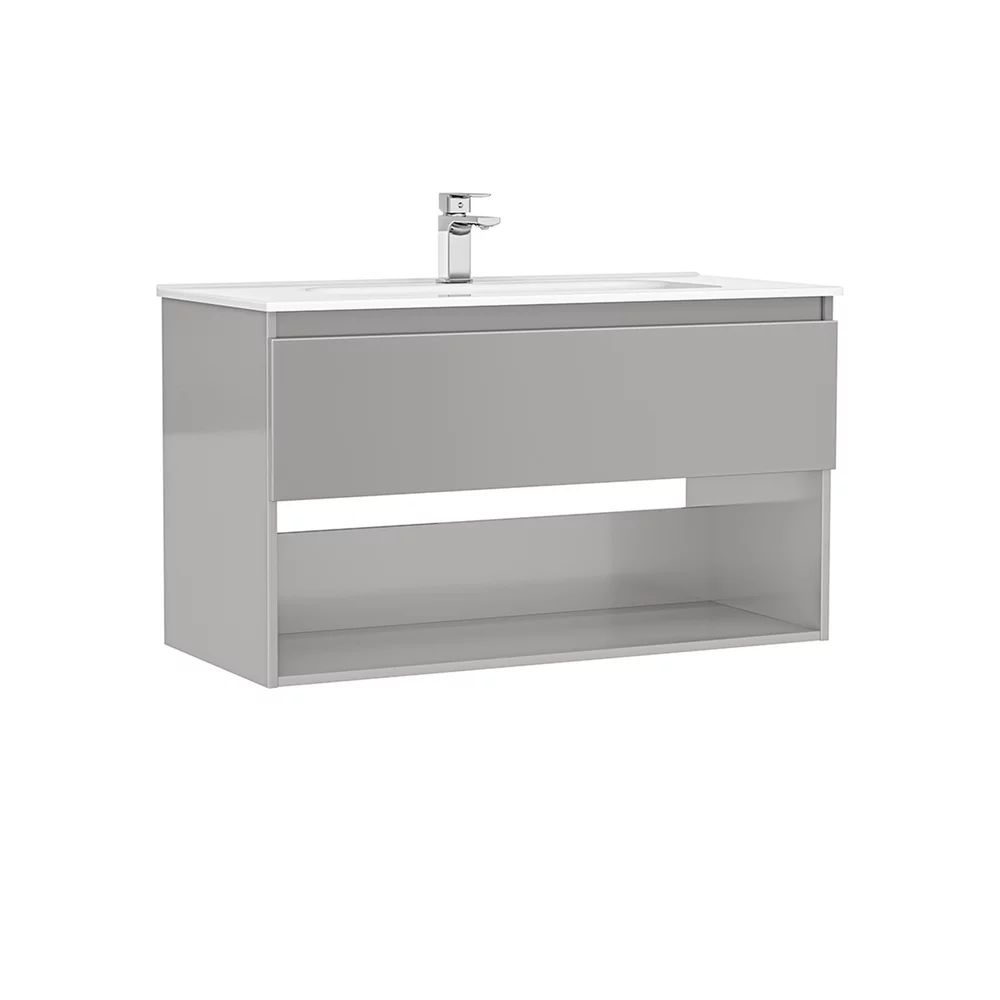 Set dulap baza suspendat Gala Daily gri 1 sertar cu lavoar 100 cm