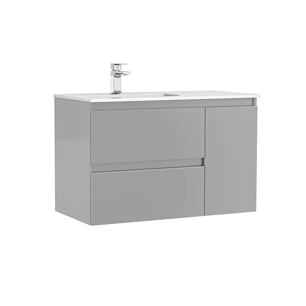 Set dulap baza suspendat Gala Daily gri 2 sertare 1 usa si lavoar 90 cm