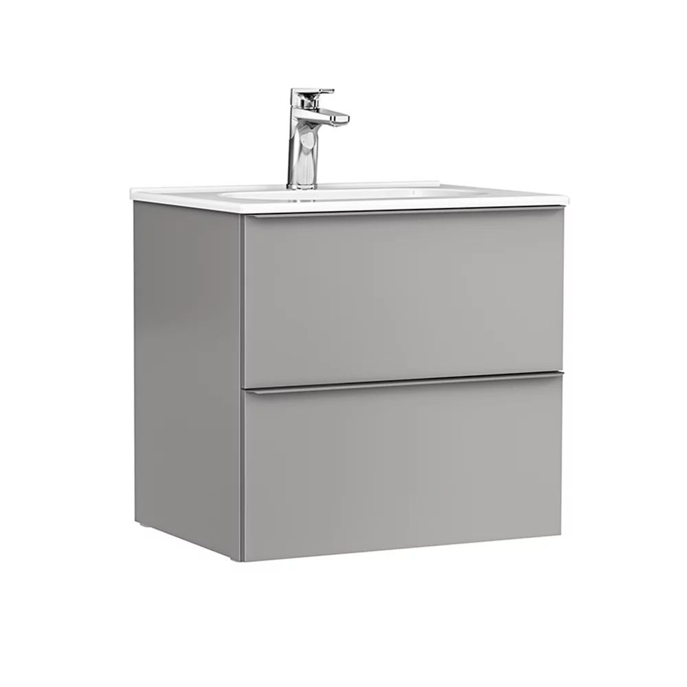 Set dulap baza suspendat Gala Shona gri 2 sertare cu lavoar Klea 60 cm