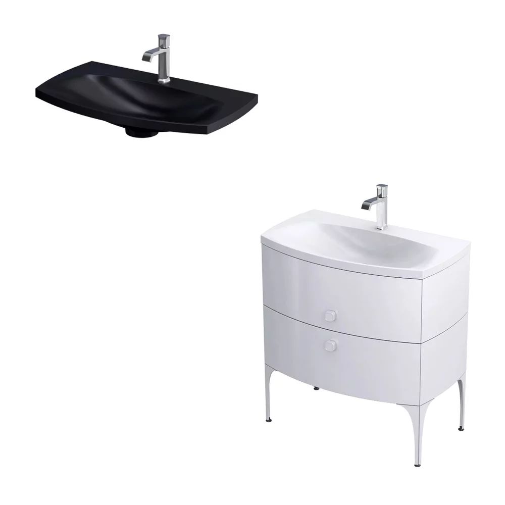 Set dulap baza suspendat Oristo Louis alb 2 sertare cu lavoar negru mat 82 cm