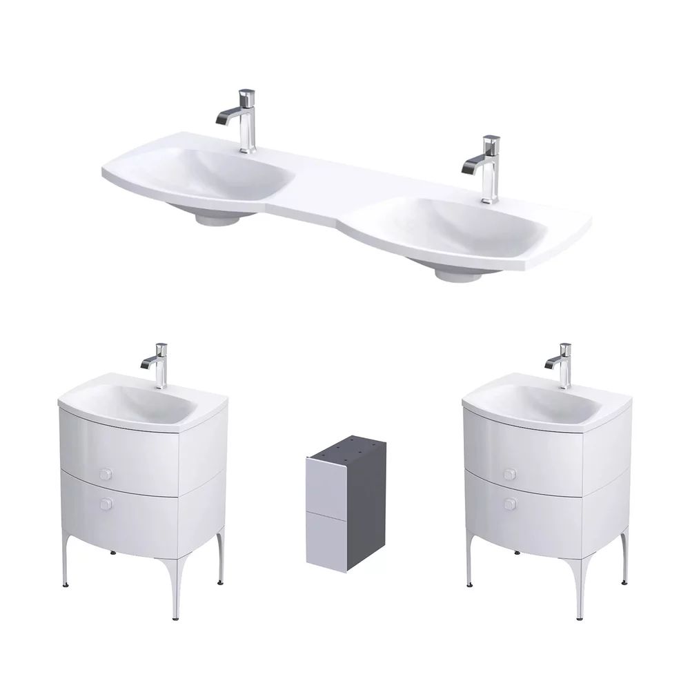 Set dulap baza suspendat Oristo Louis alb 4 sertare cu lavoar alb mat 144 cm