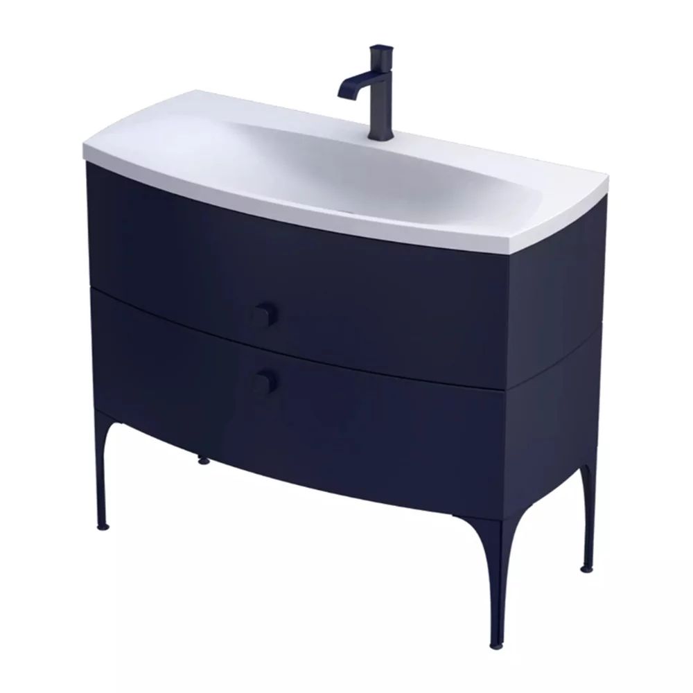 Set dulap baza suspendat Oristo Louis bleumarin 2 sertare cu lavoar alb mat 102 cm
