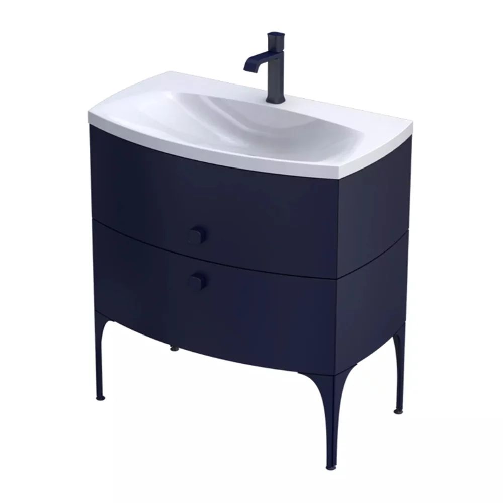 Set dulap baza suspendat Oristo Louis bleumarin 2 sertare cu lavoar alb mat 82 cm