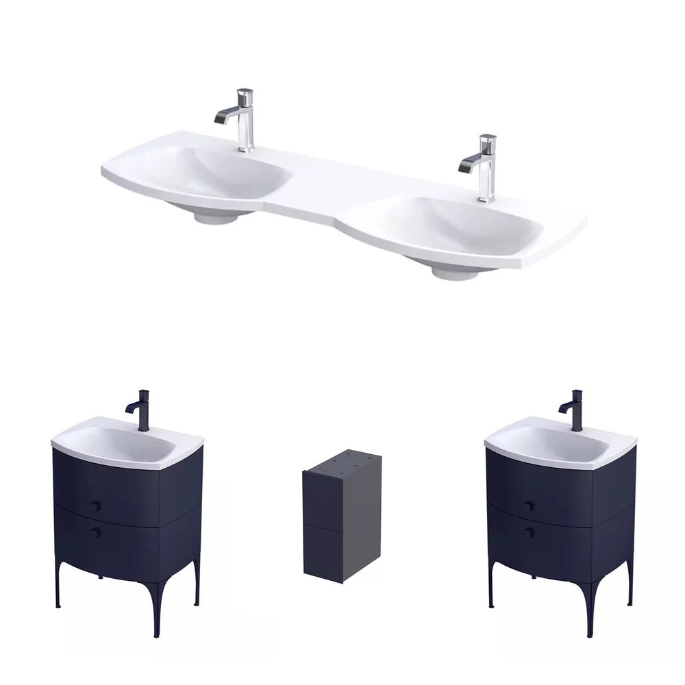 Set dulap baza suspendat Oristo Louis bleumarin 4 sertare cu lavoar alb mat 144 cm