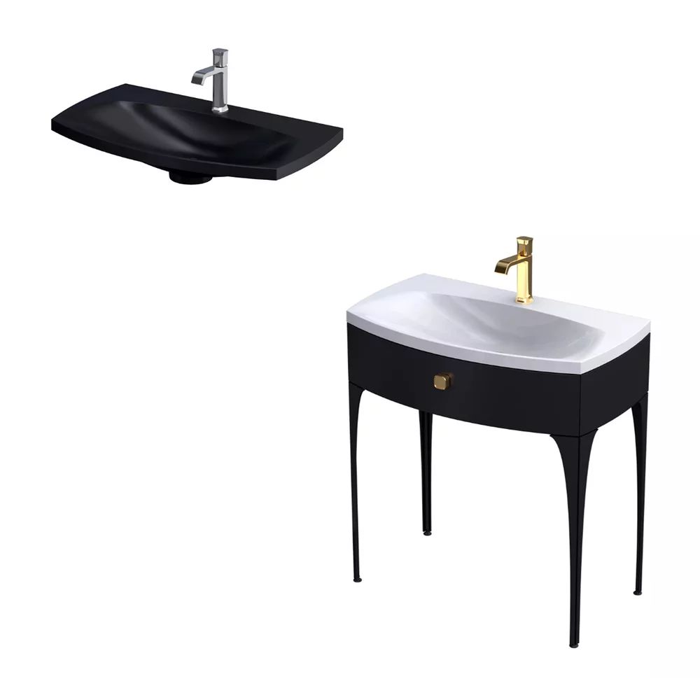 Set dulap baza suspendat Oristo Louis negru 1 sertar cu lavoar negru mat 82 cm