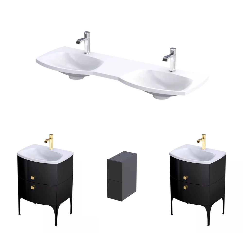 Set dulap baza suspendat Oristo Louis negru 4 sertare cu lavoar alb mat 144 cm