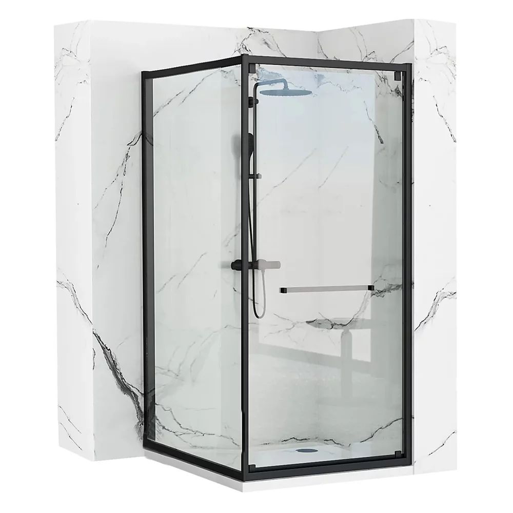 Cabina dus cu cadita de dus dreptunghiulara si usa batanta Rea Space In 80x100 negru mat