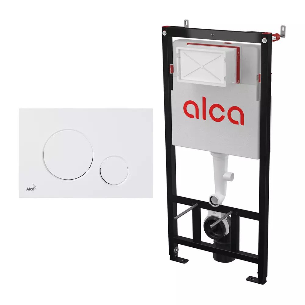 Set rezervor WC cu cadru incastrat Alca AM101/1120 si clapeta de actionare Thin M676 alb mat
