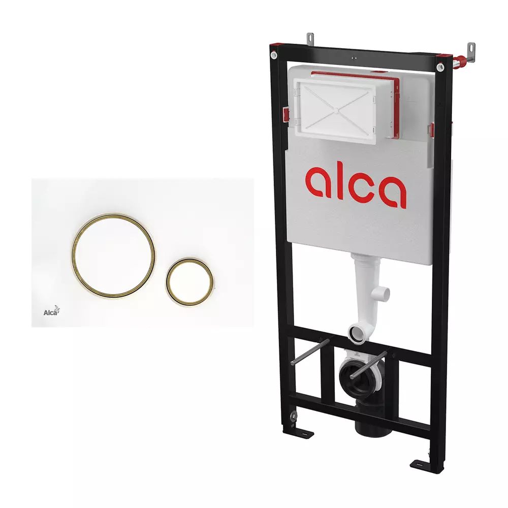 Set rezervor WC cu cadru incastrat Alca AM101/1120 si clapeta de actionare Thin M775 alb - auriu lucios