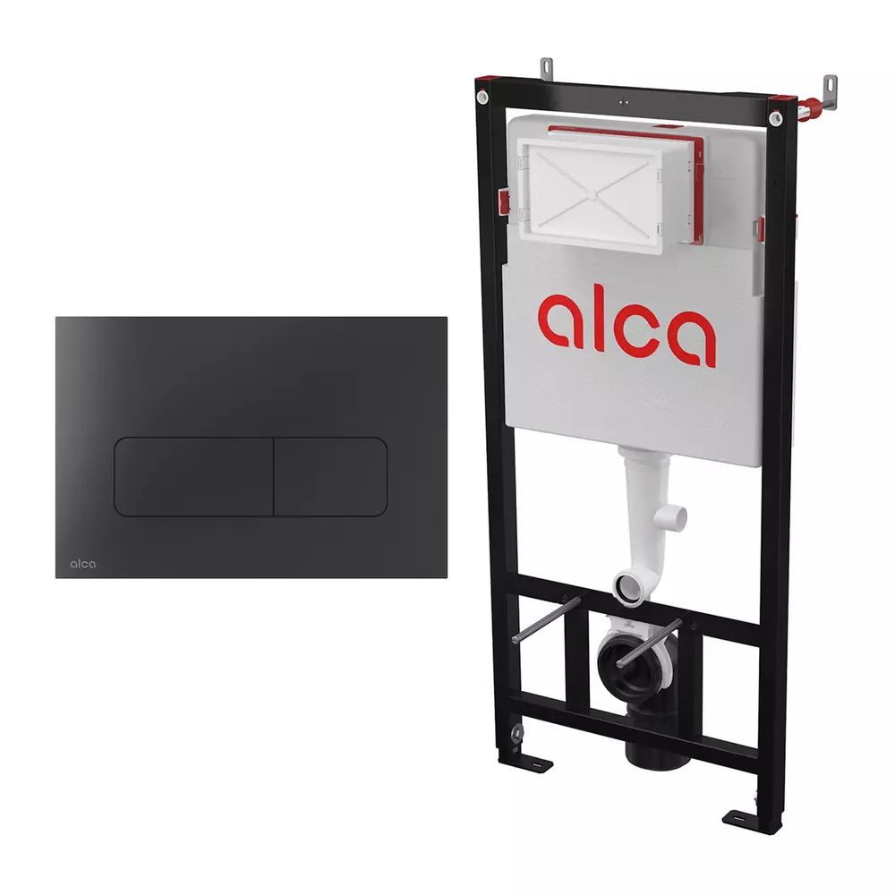 Set rezervor WC cu cadru incastrat Alca AM101/1120 si clapeta de actionare Flat MOON-BLACK negru mat