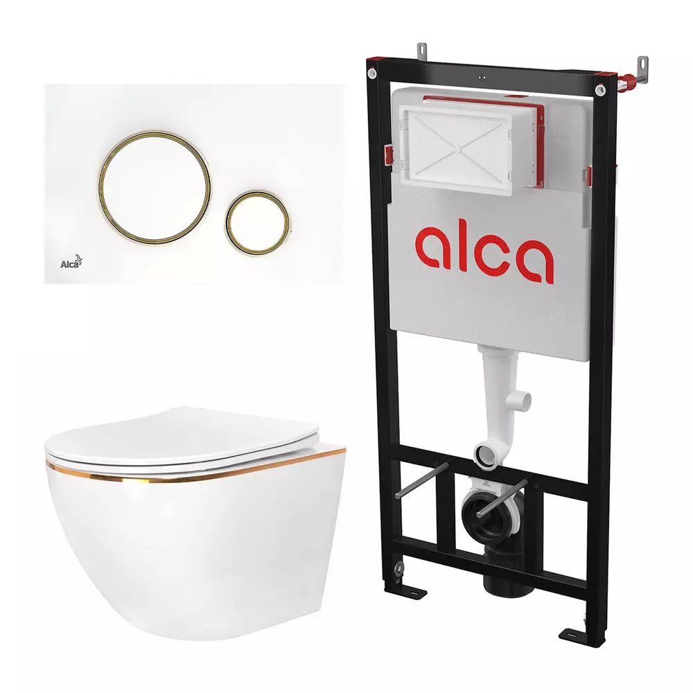 Set rezervor WC cu cadru incastrat Alca AM101/1120 si clapeta M775 alb plus vas WC Rea Carlo cu capac softclose alb