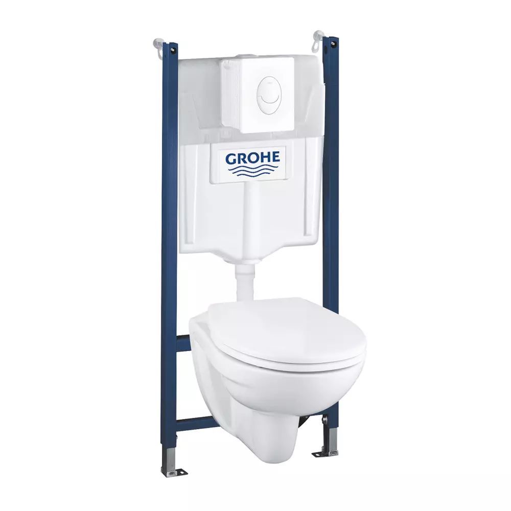Set vas WC suspendat cu capac si rezervor incastrat Grohe Solido Compact 4 in 1 cu clapeta alba Skate Air preasamblat