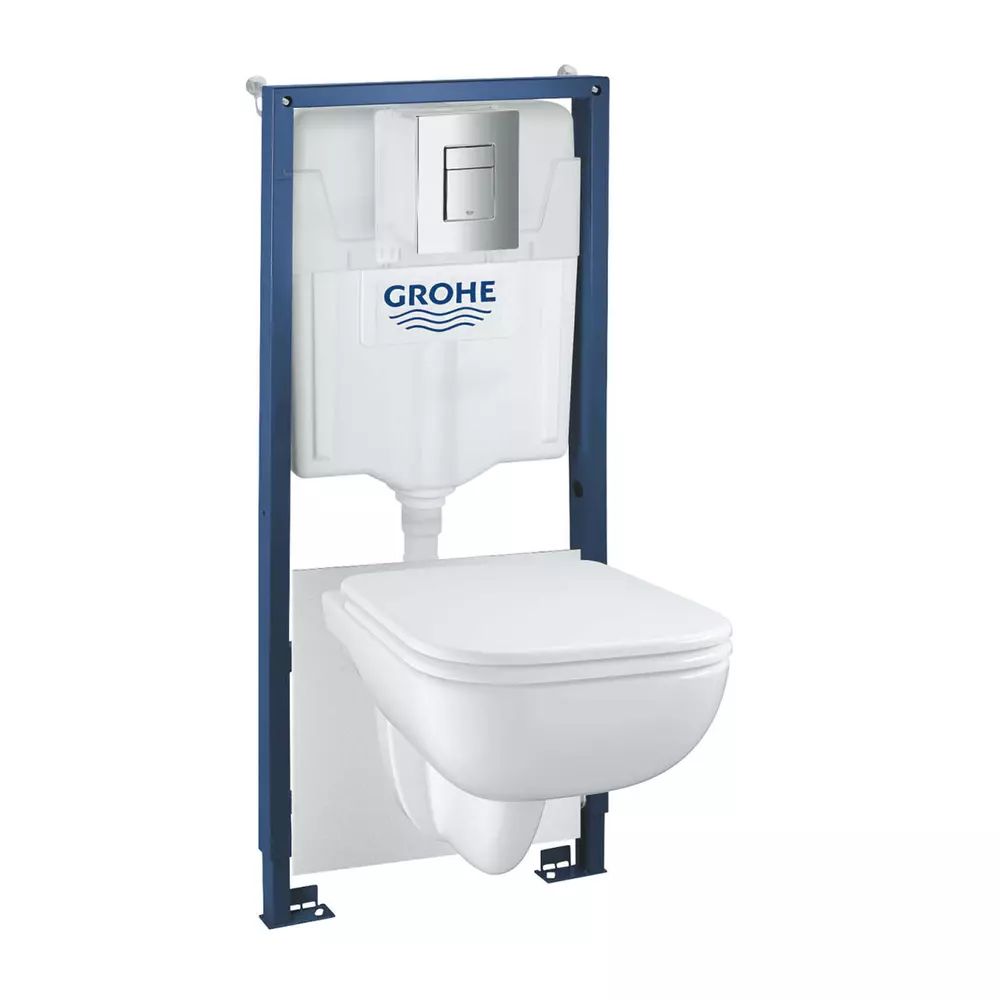 Set vas WC suspendat cu capac Grohe Start Edge rezervor incastrat Solido 5 in 1 cu clapeta crom Even