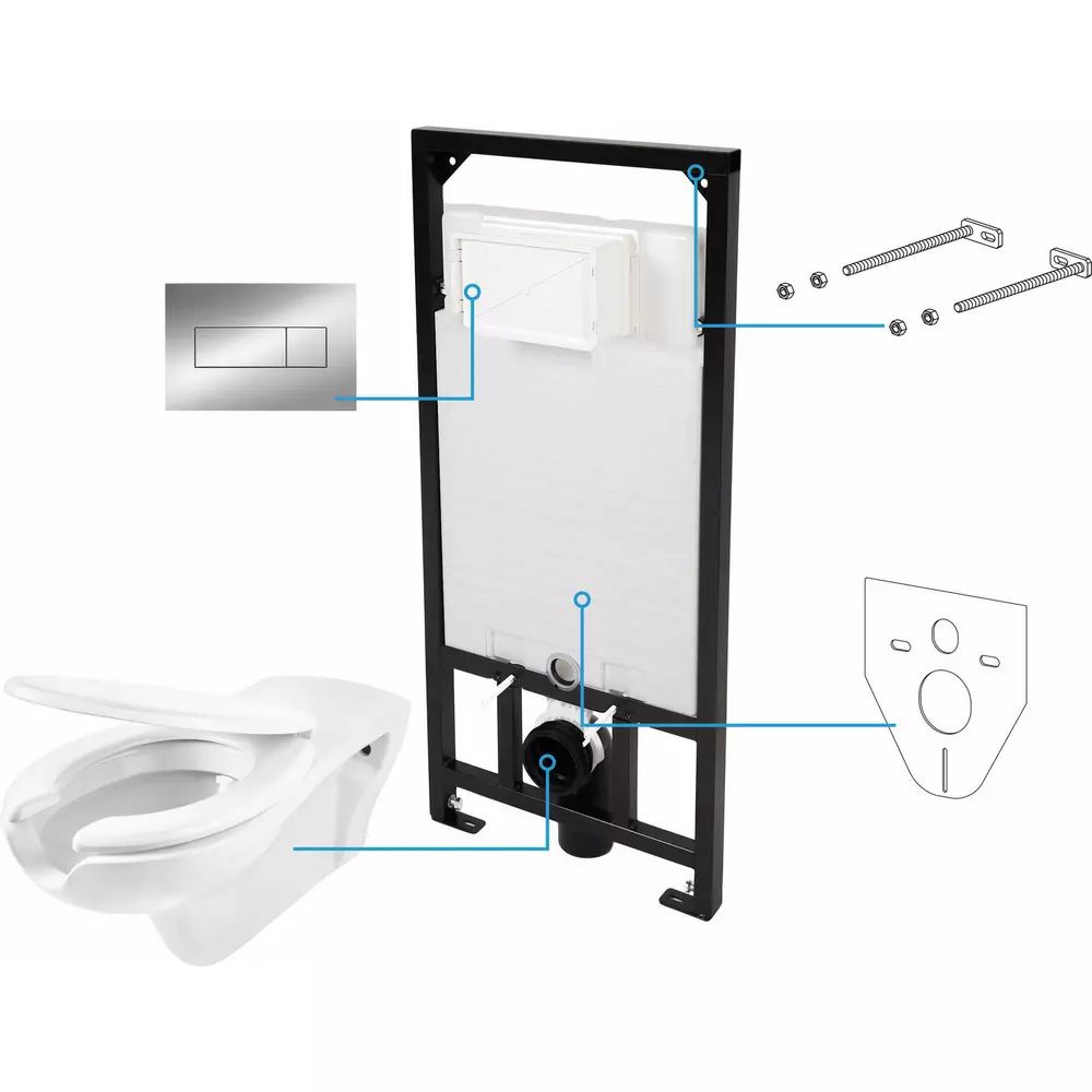 Set vas WC suspendat Deante Vital alb cu cadru de toaleta si rezervor ascuns