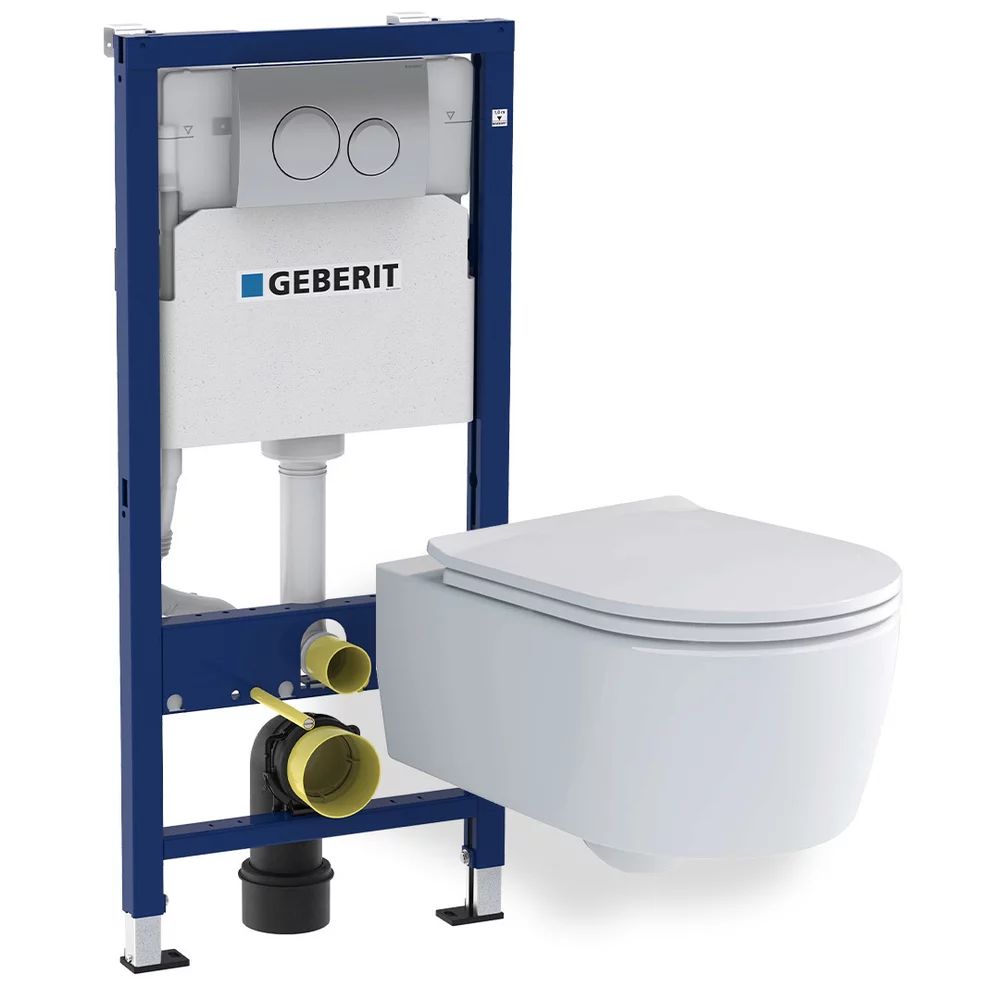 Set vas wc suspendat Villeroy&Boch Soul cu capac, rezervor cu cadru incastrat si clapeta Geberit Duofix Delta