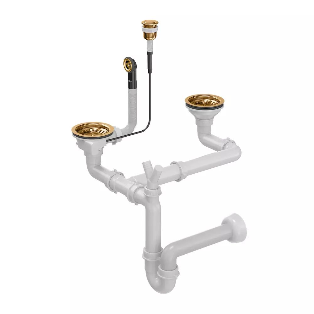 Sifon Push to Open Quadron Unique finisaj cupru pentru chiuvete granit 2 cuve