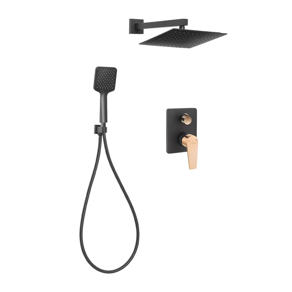 Sistem de dus incastrat Invena Midnight finisaj negru - rose gold