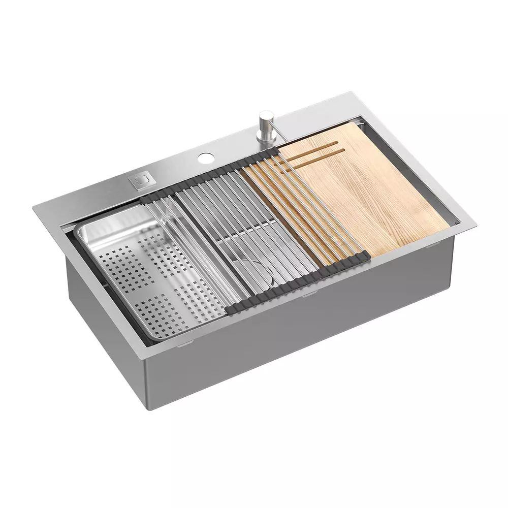Statie de lucru incastrata cu dozator sapun Quadron Unique Burt inox periat 76x49 cm
