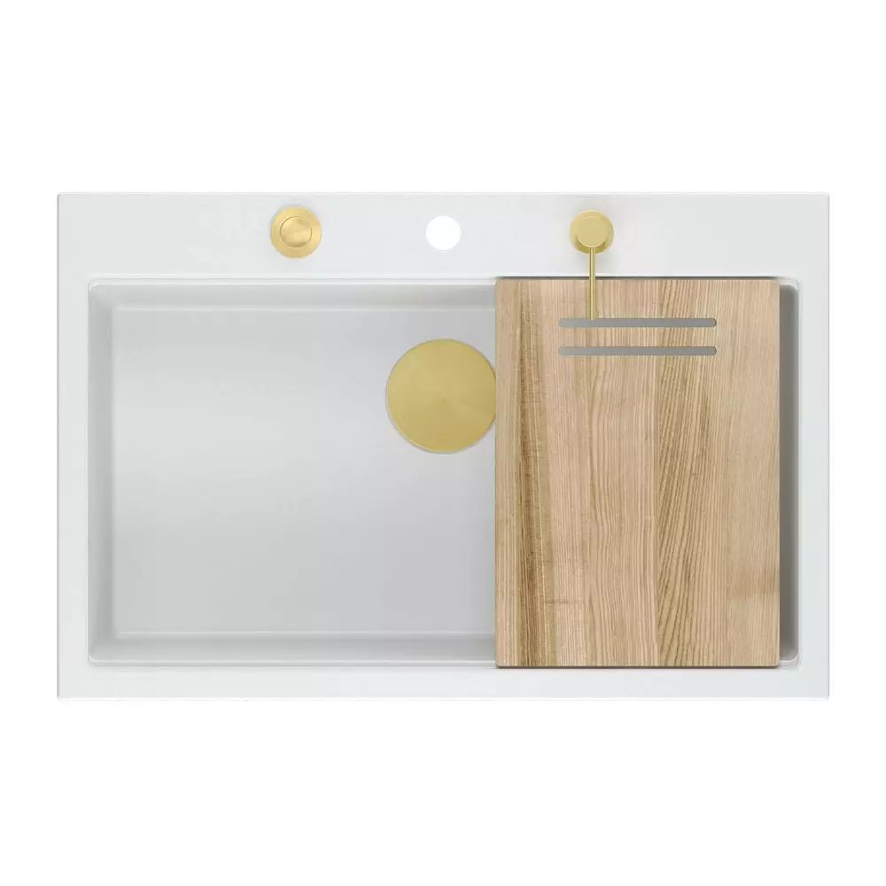 Statie de lucru incastrata cu dozator sapun Quadron Unique Marc alb - auriu 76x50 cm