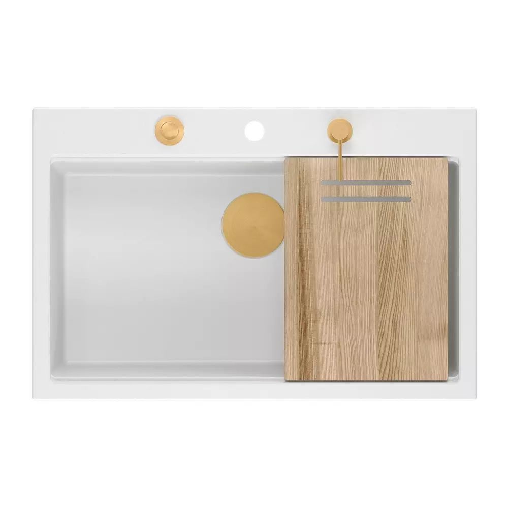 Statie de lucru incastrata cu dozator sapun Quadron Unique Marc alb - cupru 76x50 cm