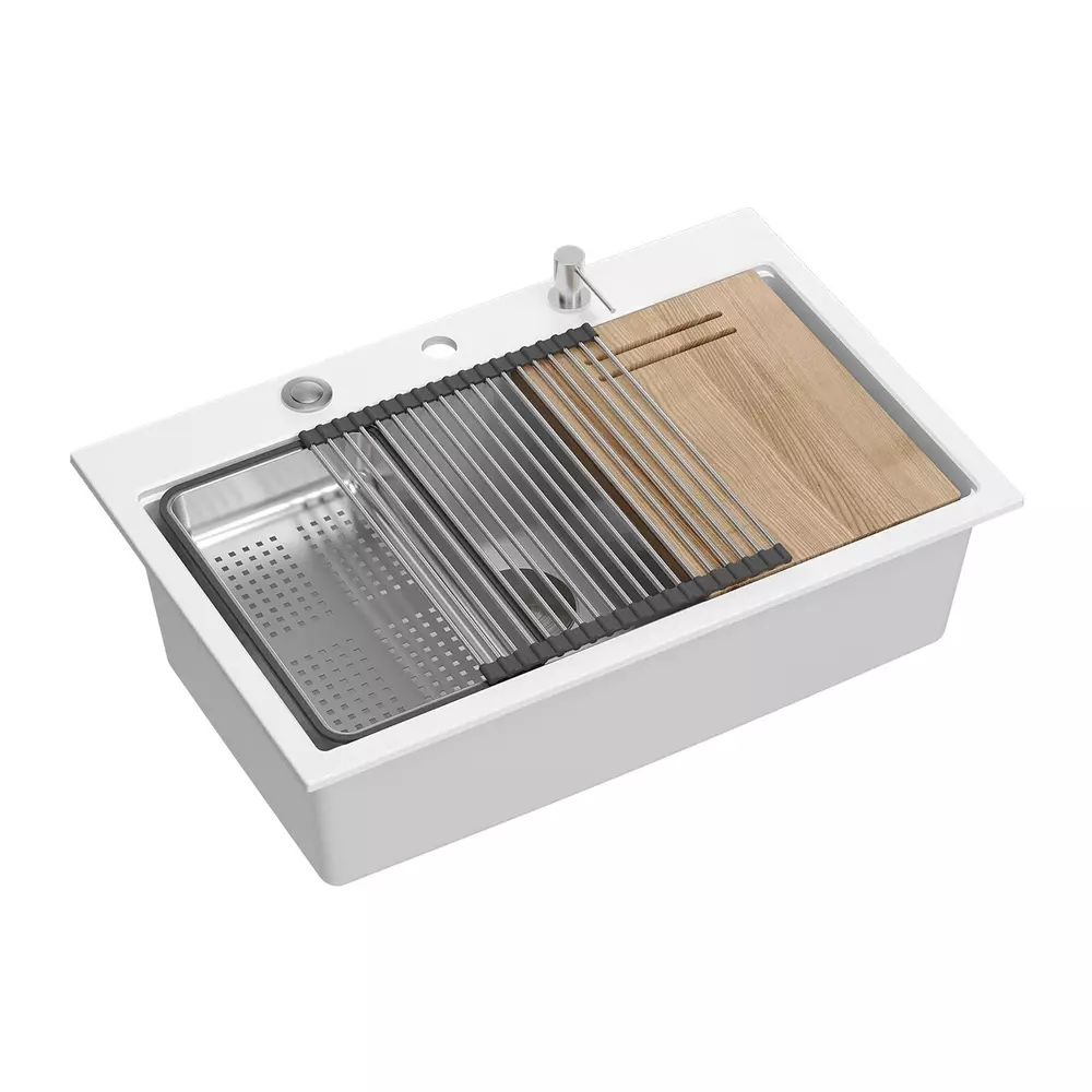 Statie de lucru incastrata cu dozator sapun Quadron Unique Marc alb - inox 76x50 cm