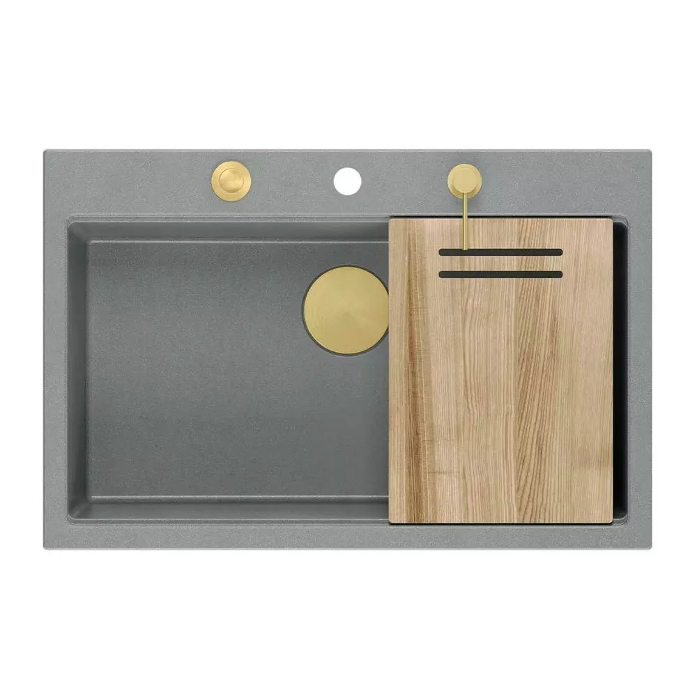 Statie de lucru incastrata cu dozator sapun Quadron Unique Marc gri - auriu 76x50 cm