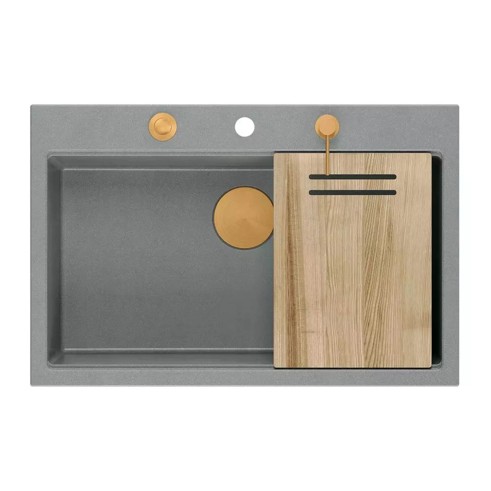 Statie de lucru incastrata cu dozator sapun Quadron Unique Marc gri - cupru 76x50 cm