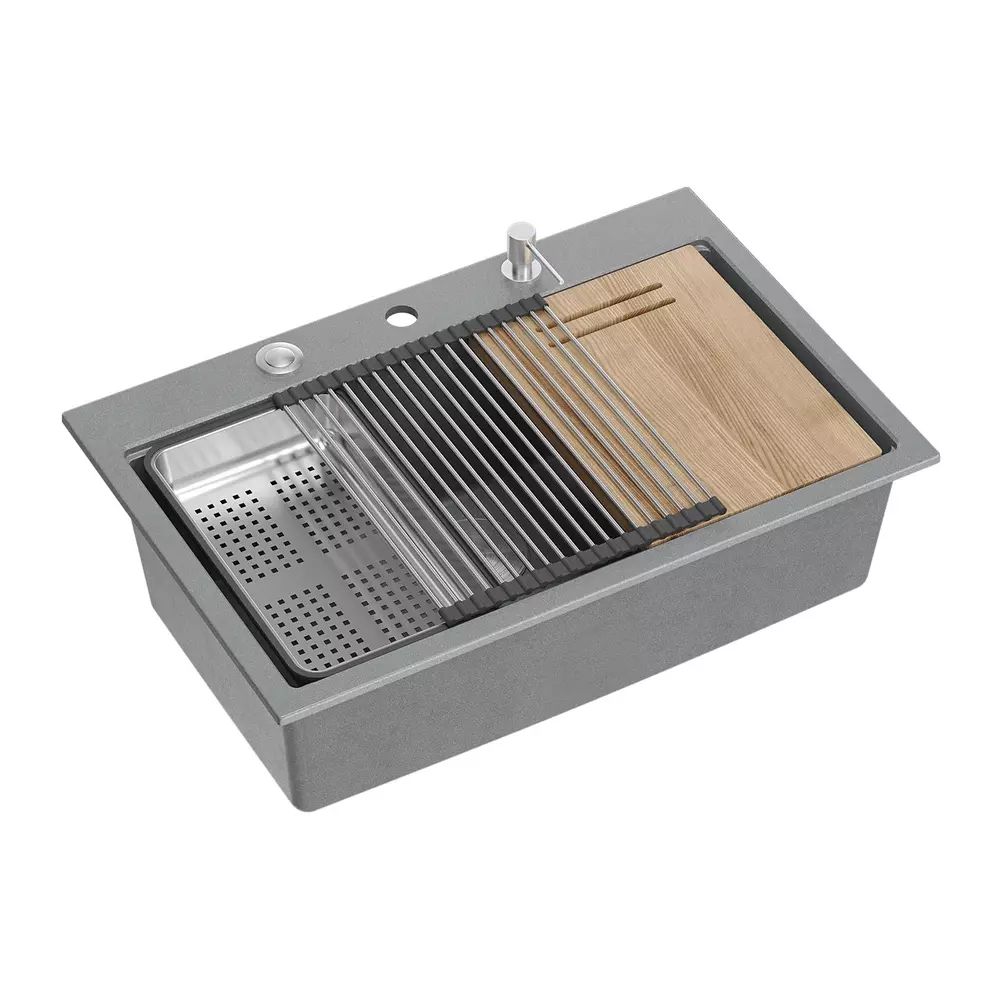 Statie de lucru incastrata cu dozator sapun Quadron Unique Marc gri - inox 76x50 cm