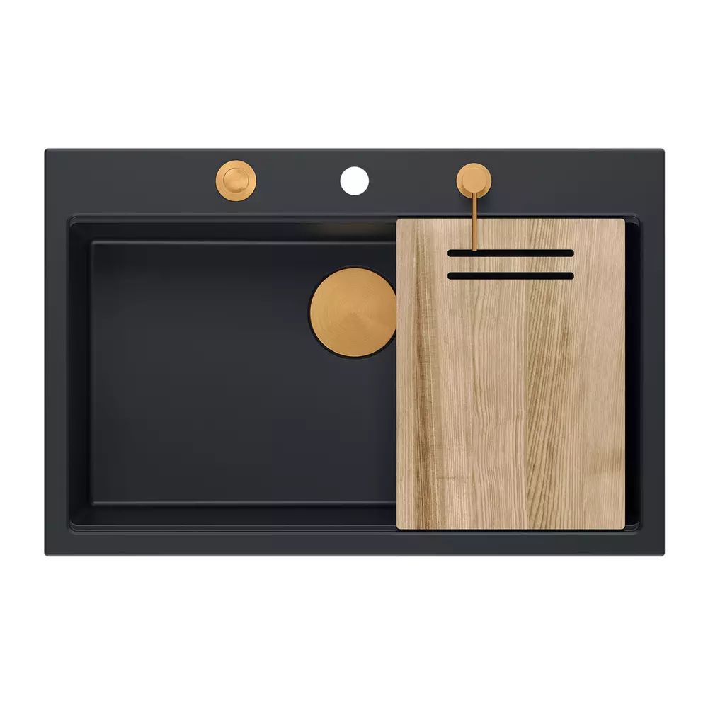 Statie de lucru incastrata cu dozator sapun Quadron Unique Marc negru carbon - cupru 76x50 cm