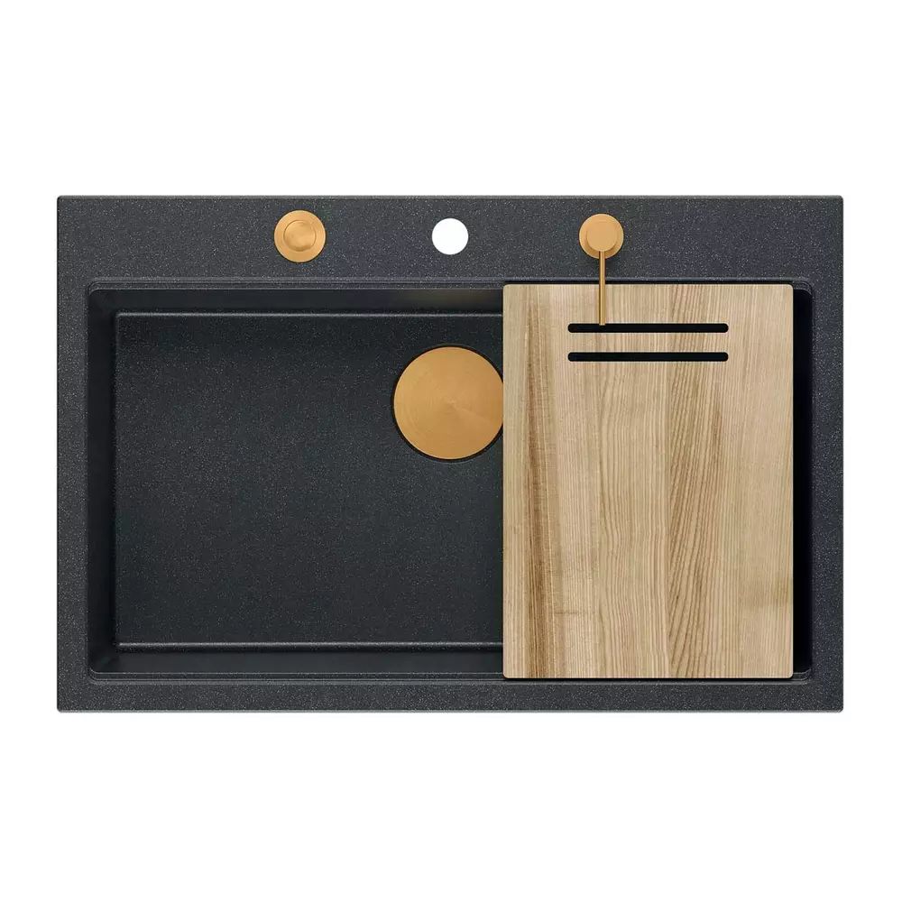 Statie de lucru incastrata cu dozator sapun Quadron Unique Marc negru diamant - cupru 76x50 cm