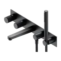 Baterie cada - dus incastrata Omnires Contour 5 orificii antracit cu corp ingropat si set de dus