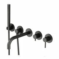 Baterie cada - dus incastrata Omnires Y 5 orificii grafit cu corp ingropat si set de dus